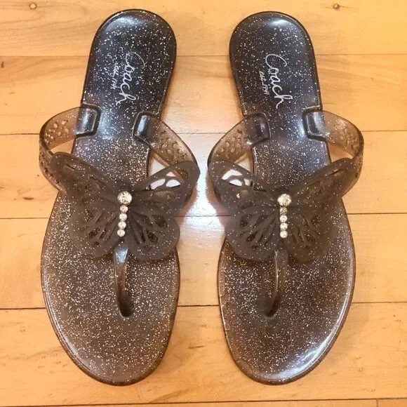 Coach Pasarella Butterfly Jelly Sandals Size 7 Black Glitter RARE Retired Style - Picture 1 of 6